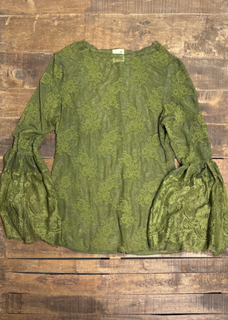 Jaded Gypsy Garden Tea Lace Top - Olive lace top with relaxed fit, flowing silhouette scoop neckline and intricate floral lace detailing