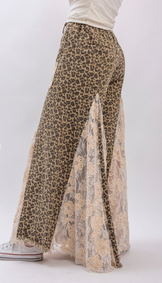 Wild Reverie Leopard Lace Ruffle Wide Leg Pants