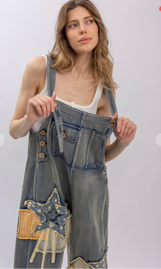 Desert Daydream Patchwork Denim Bib Overalls