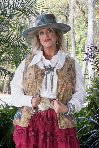 Boho Sleeveless tank top with relaxed fit, flowy silhouette, scoop neckline, inspired by wildflower fields