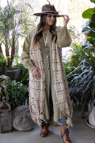 Jaded Gypsy Forever Timeless Vest Duster boho long crochet beige 