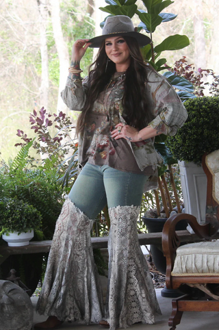 Jaded Gypsy Got You Covered Lace Flare Jeans – Boho Denim Statement