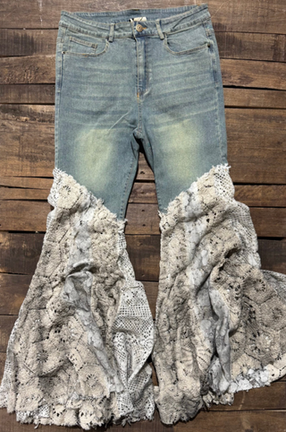 Jaded Gypsy Got You Covered Lace Flare Jeans – Boho Denim Statement