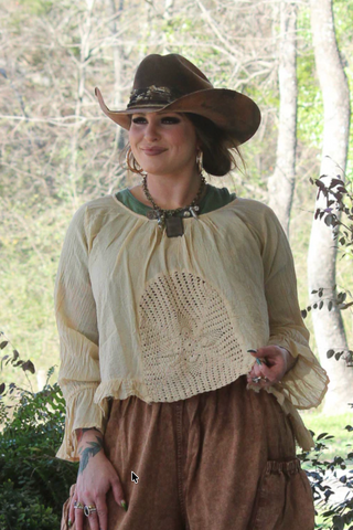 Jaded Gypsy Celestial Drift | Boho Crochet Cotton Blouse