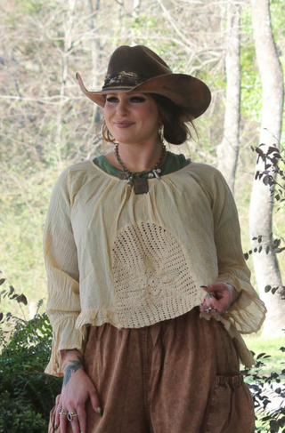 Jaded Gypsy Celestial Drift | Boho Crochet Cotton Blouse