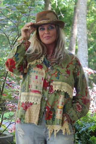 Jaded Gypsy Star Gazing Top - Boho Floral Patchwork Cotton Blouse