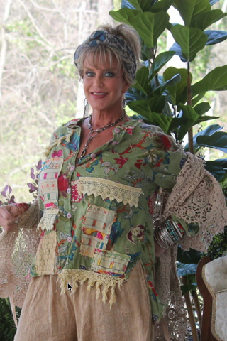 Jaded Gypsy Star Gazing Top - Boho Floral Patchwork Cotton Blouse