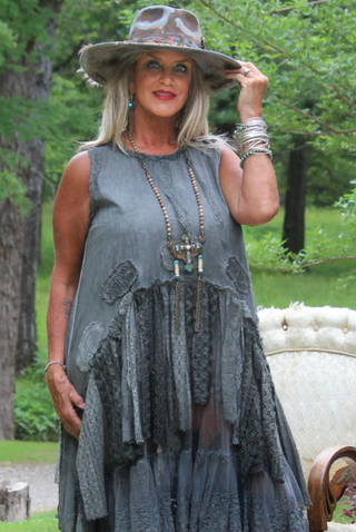 Jaded Gypsy Move With The Wind Artisan Cotton Tank - Charcoal