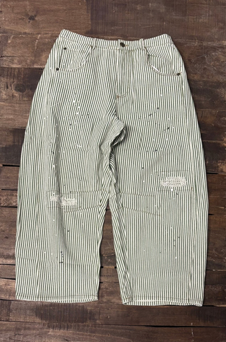 Jaded Gypsy Olive Stripe Barrel Jean | Artisanal American Cotton