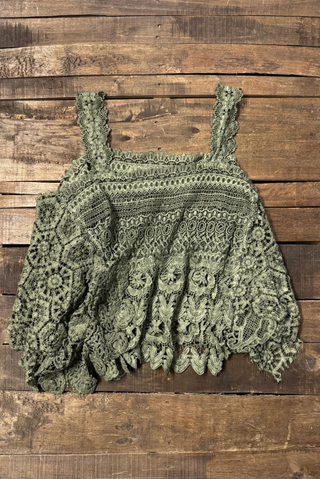 Jaded Gypsy Forever Timeless Olive Crochet Cotton Tank