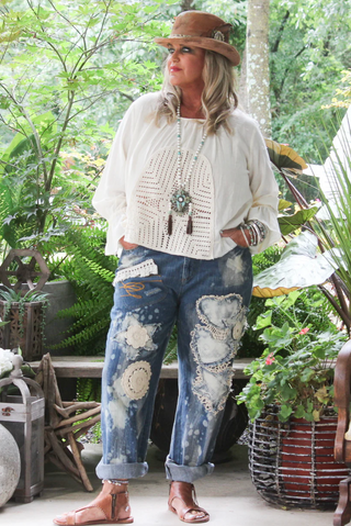 Jaded Gypsy Celestial Drift Artisan Blouse – Parchment Cotton