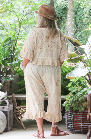 Jaded Gypsy Heirloom Eyelet Cotton Top in Oatmeal