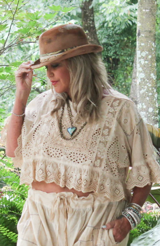 Jaded Gypsy Heirloom Eyelet Cotton Top in Oatmeal