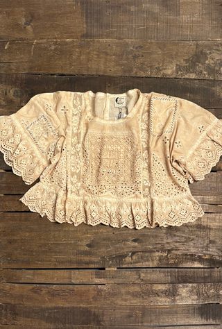 Jaded Gypsy Heirloom Eyelet Cotton Top in Oatmeal