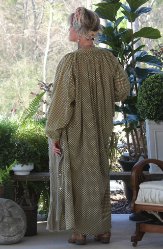 Jaded Gypsy Sweet Nothings Maxi: Artisanal Olive Dot Shirt Dress