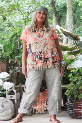 Jaded Gypsy | Ruffle Up High-Lo Cotton Top - Floral Dreams - Reversible