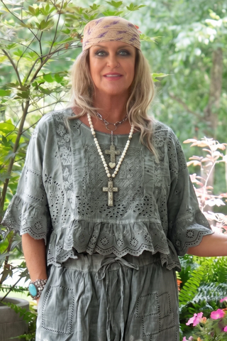 Softly Worn Eyelet Top - Charcoal by Jaded Gypsy