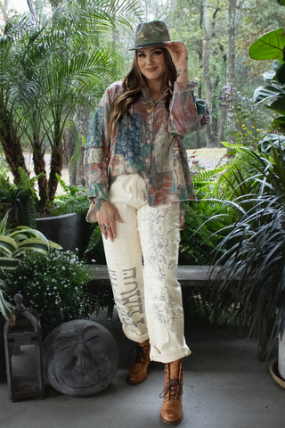 Jaded Gypsy Peace and Love Jeans - Parchment