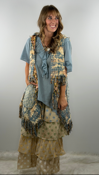 Double Take Reversible Vest in Denim to Mustard by Rare Bird