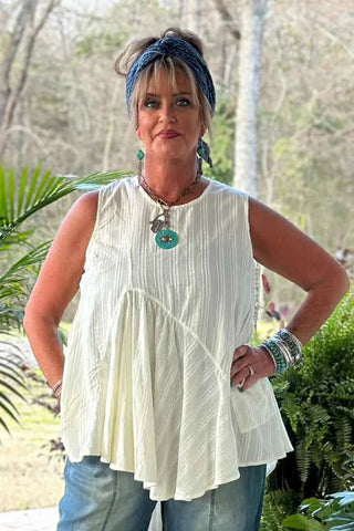 Jaded Gypsy Day Break tank in parchment with soft cotton fabric, sleeveless design, and relaxed boho fit