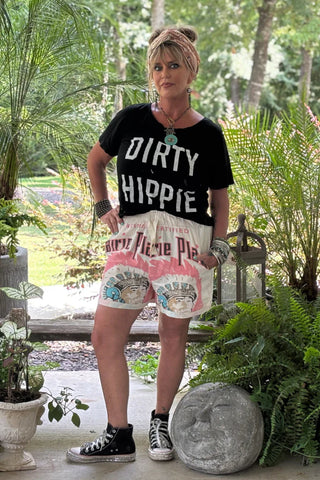 Jaded Gypsy Local Fair Prairie shorts with vintage graphic design, soft cotton fabric, and relaxed boho fit