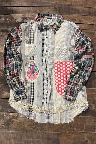 Star Dreamer Moon Thread Cotton Shirt | Artisanal Patchwork By Jaded Gypsy