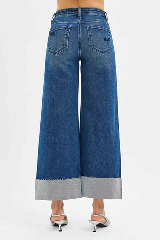 RISEN High Rise Crop Wide Leg Ribbon Detail Jeans
