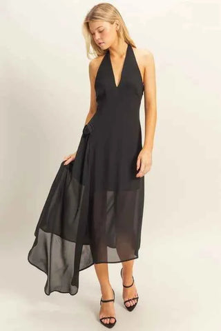 HYFVE Chiffon Halter Asymmetrical Hem Dress