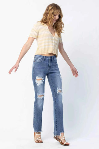 Judy Blue Full Size Mid Rise Destroy Straight Jeans Plus Size
