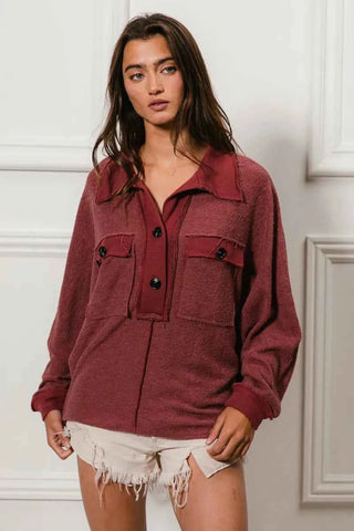 BiBi Cp French Terry Cut Edge Detail Collared Top