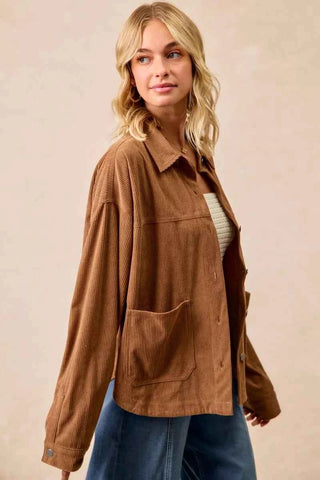 BiBi Corduroy Relaxed Fit Shacket with Back Pleat