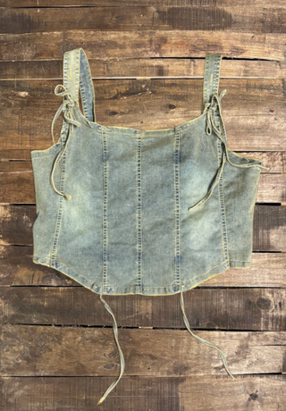 Blue Willow Denim Corset Tank by Jaded Gypsy | Boho Lace-Up Top