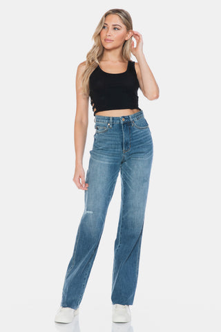 Judy Blue Full Size Tummy Control Cut Raw Hem Straight Jeans - White Lily Boutique