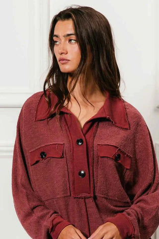 BiBi Cp French Terry Cut Edge Detail Collared Top