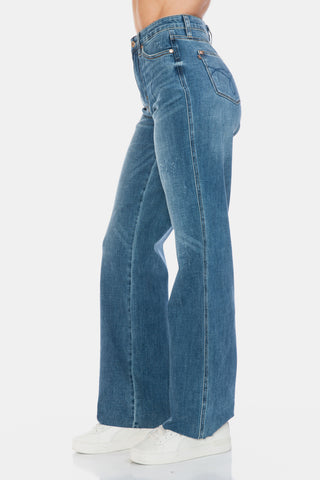 Judy Blue Full Size Tummy Control Cut Raw Hem Straight Jeans - White Lily Boutique