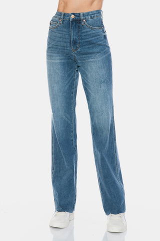 Judy Blue Full Size Tummy Control Cut Raw Hem Straight Jeans - White Lily Boutique