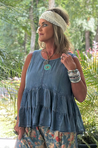 Jaded Gypsy Ruffled About Tank | Boho Tiered Cotton Peplum Top