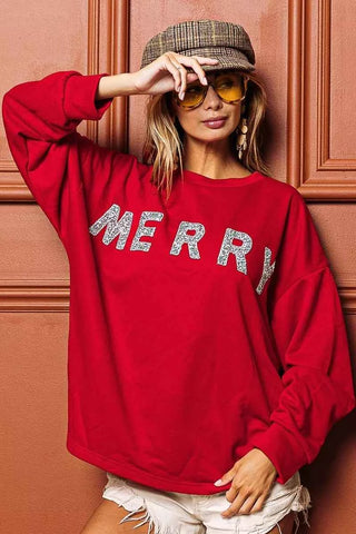 BiBi Merry Glitter Christmas Drop Shoulder Top