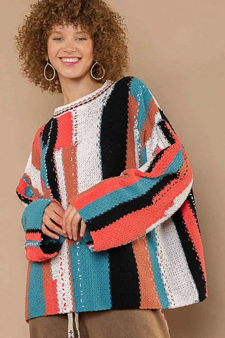 POL Color Block Round Neck Oversized Sweater