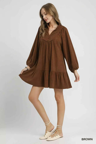Umgee Corduroy Tiered Babydoll Dress