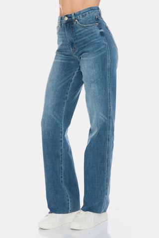 Judy Blue Full Size Tummy Control Cut Raw Hem Straight Jeans - White Lily Boutique