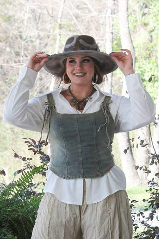 Blue Willow Denim Corset Tank by Jaded Gypsy | Boho Lace-Up Top