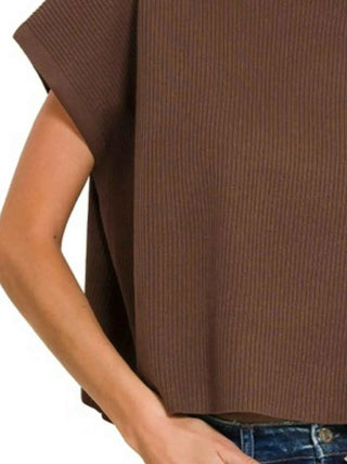 Zenana Viscose Mock Neck Short Sleeve Boxy Sweater