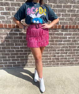 A breezy and blingy mini skirt (with built in shorts underneath), and it comes with a matching belt! This lined mini is a staple for any modern diva and pairs perfectly with  our Music City Button Up, one of our many band tees, or our matching Rhinestone Diva Fringe Tops! These can be accessorized with our Unite booties or even our Stargazer sneakers, which are the best Golden Goose dupes, ever! 