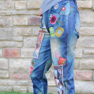 Petit Pois Monaco Jeggings soft denim like leggings with patch work designs