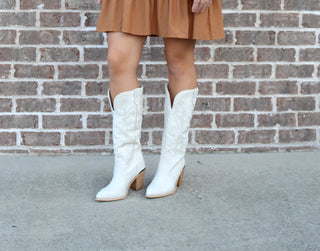 Prestone Faux Leather Embroidered Boots - White Lily Boutique
