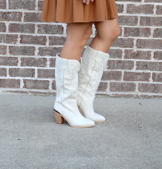 Prestone Faux Leather Embroidered Boots - White Lily Boutique