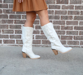 Prestone Faux Leather Embroidered Boots - White Lily Boutique