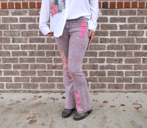 Dusty Purple Distressed Patchwork Jeans