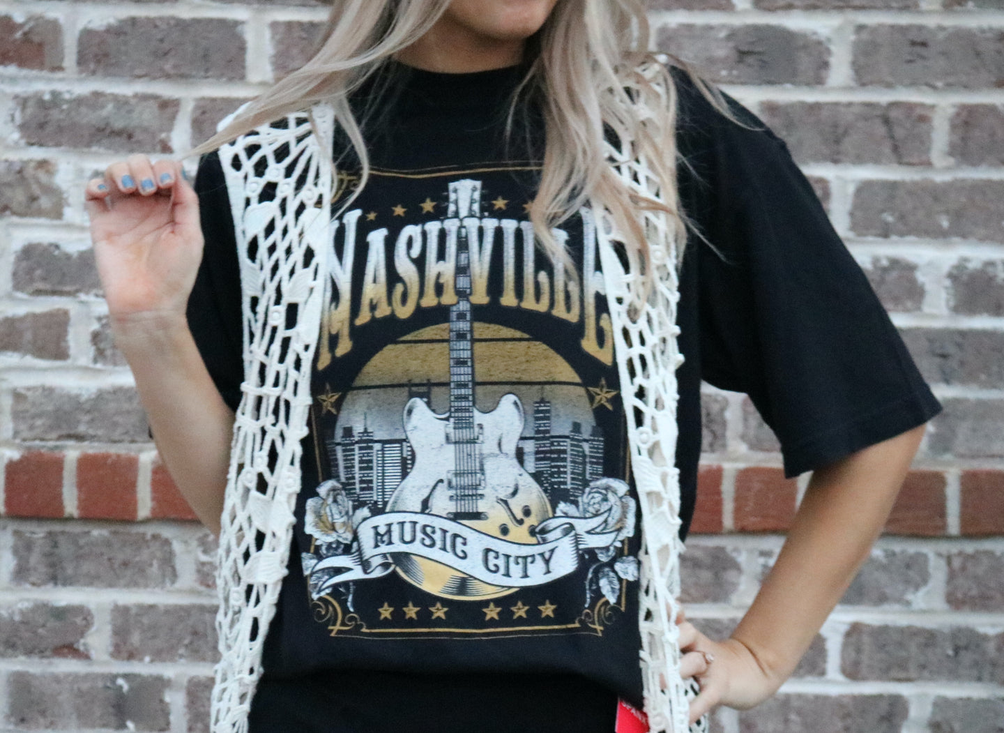 Nashville Music City Skyline & Guitar Graphic Tee